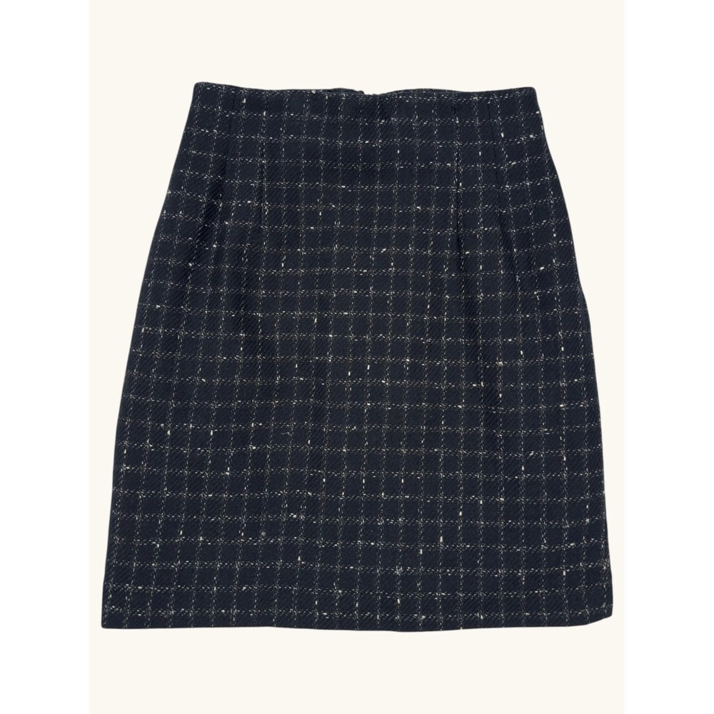 Jones New York Petite Navy Blue Wool Plaid Mini Skirt Size 4P Windowpane Tweed